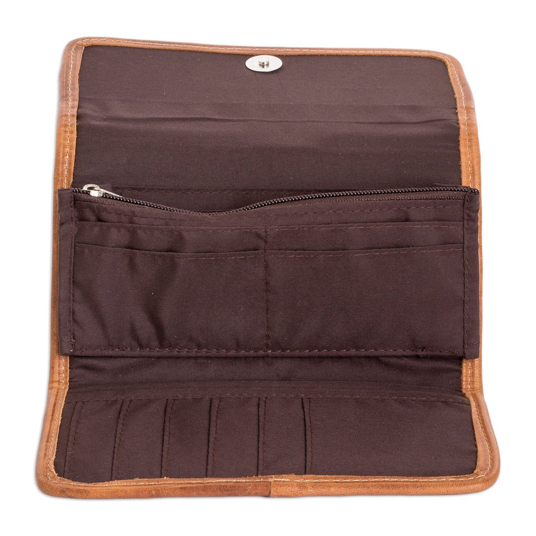 Hand-Woven and Embroidered Cotton Wallet with Leather Trim - Floral Dreams