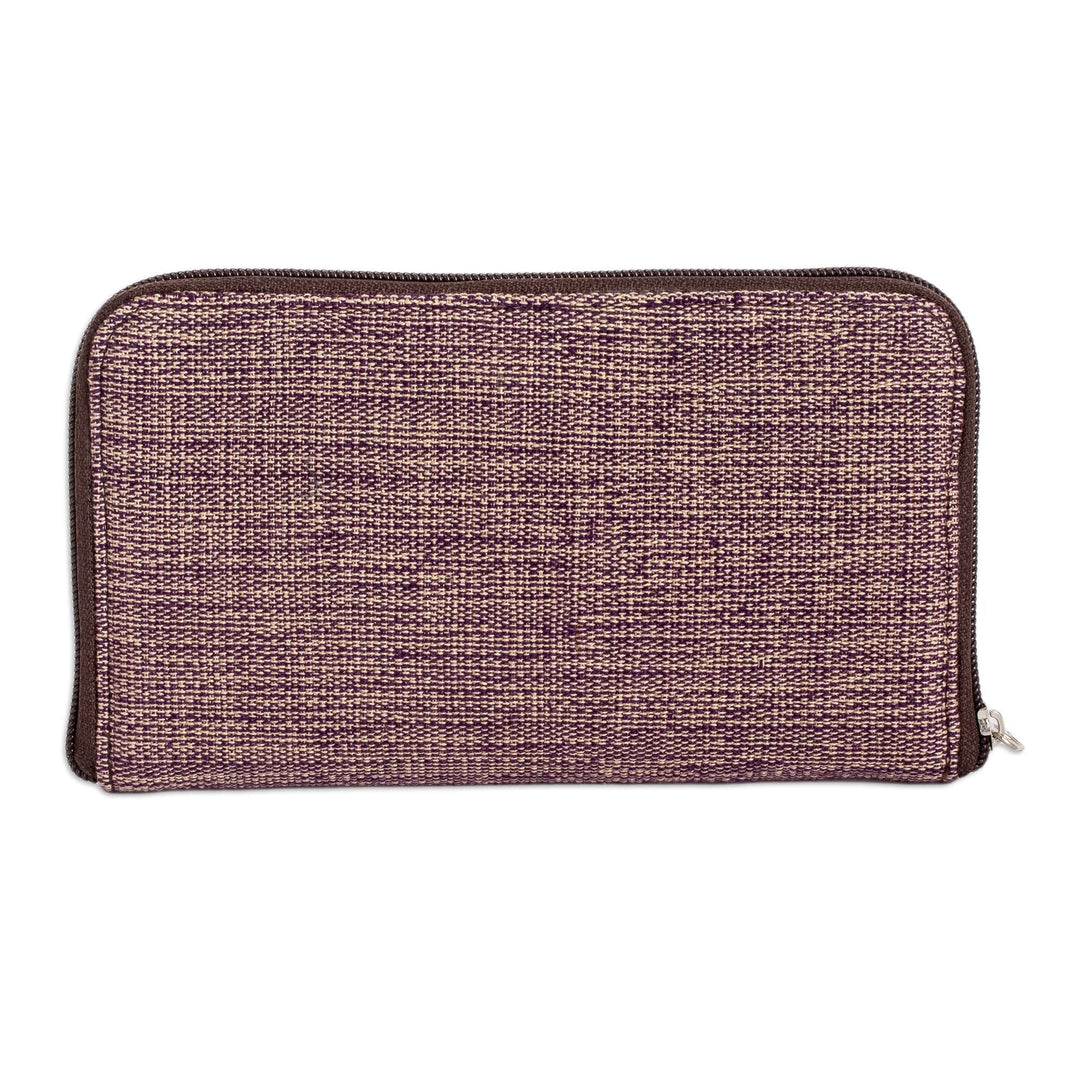 Hand-Woven Cotton Zipper Wallet in Purple and Ivory Shades - Guatemalan Weaving in Purple
