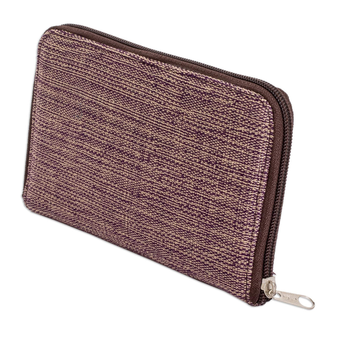 Hand-Woven Cotton Zipper Wallet in Purple and Ivory Shades - Guatemalan Weaving in Purple