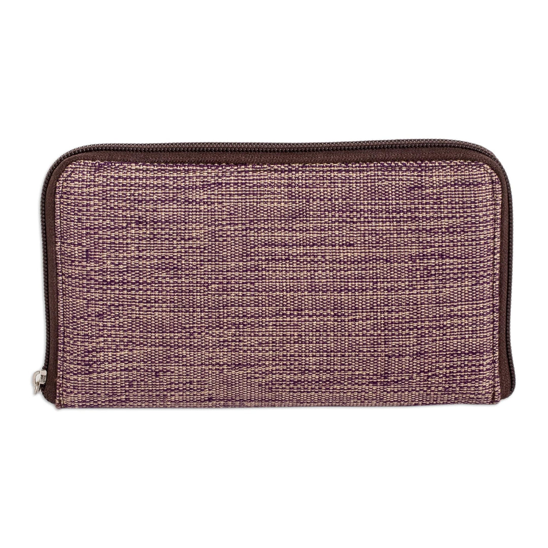 Hand-Woven Cotton Zipper Wallet in Purple and Ivory Shades - Guatemalan Weaving in Purple