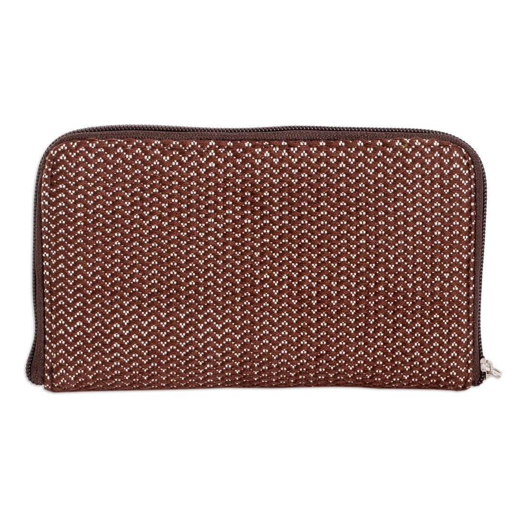 Hand-Woven Cotton Zipper Wallet in Brown and White Shades - Weaving Stories in Brown