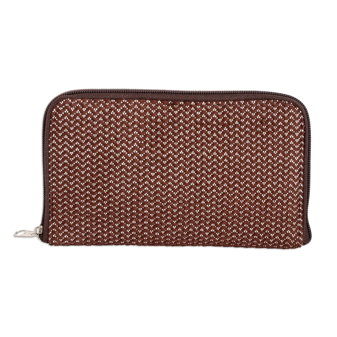 Hand-Woven Cotton Zipper Wallet in Brown and White Shades - Weaving Stories in Brown