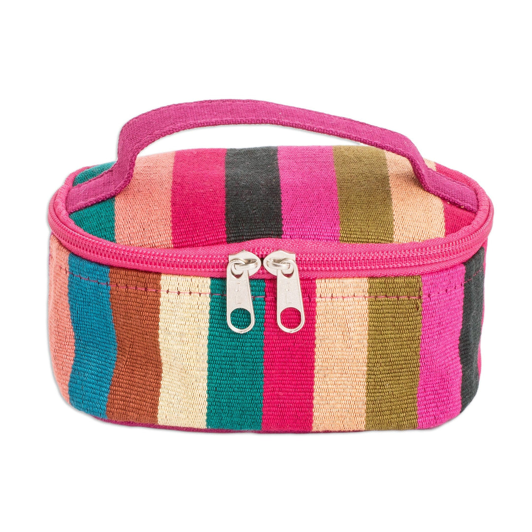 Handloomed Multicolor Striped Cotton Cosmetic Bag (Small) - Tropical Ideas