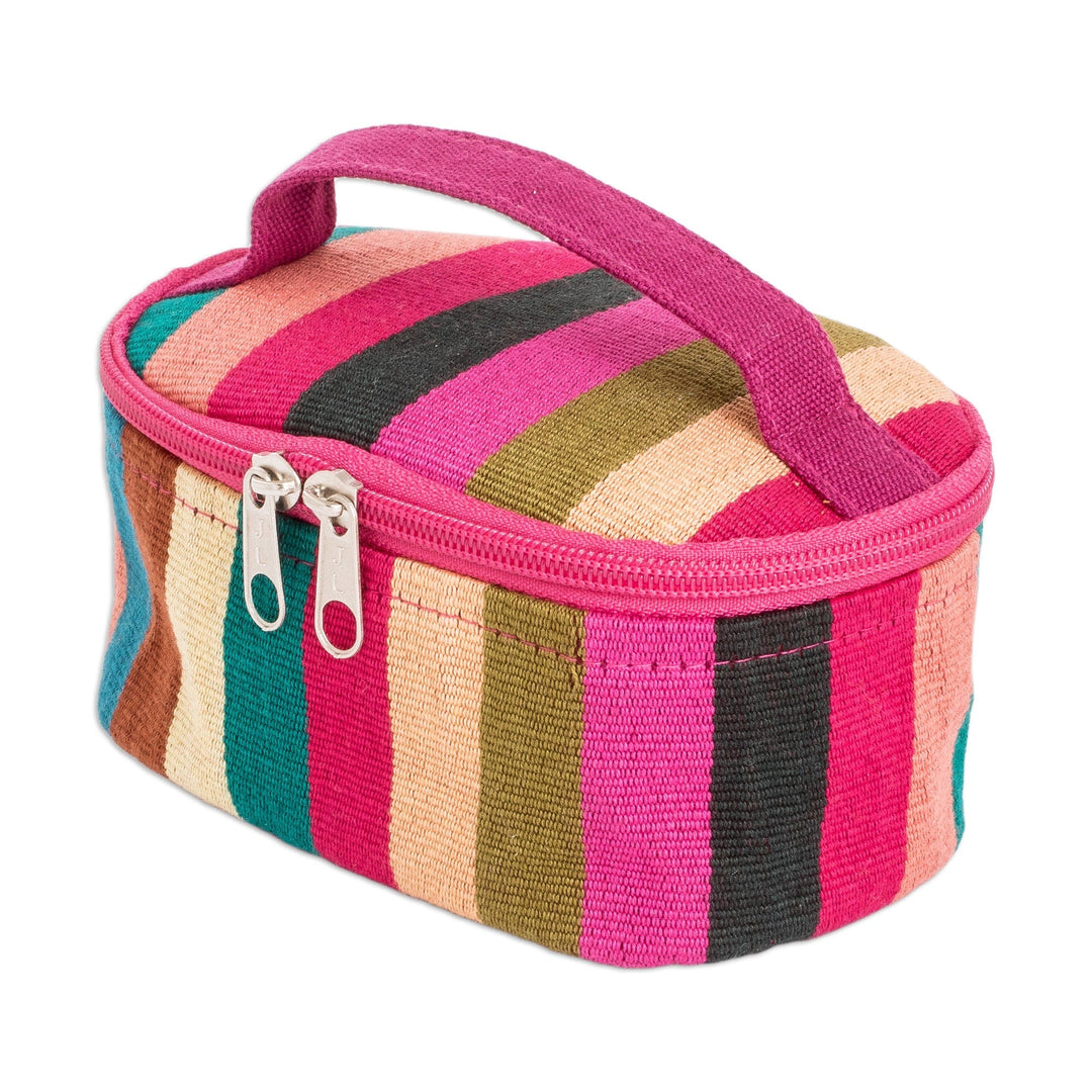 Handloomed Multicolor Striped Cotton Cosmetic Bag (Small) - Tropical Ideas