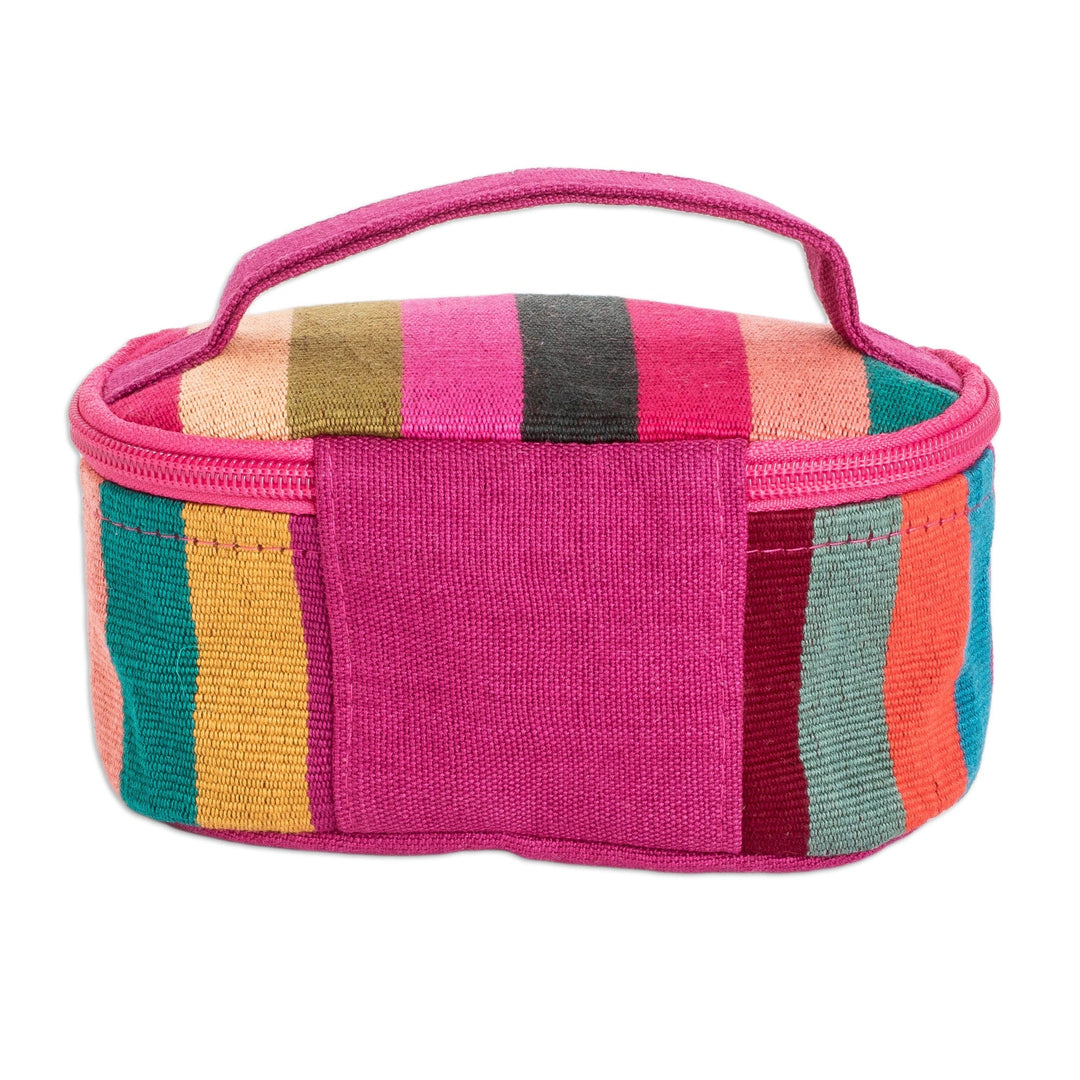 Handloomed Multicolor Striped Cotton Cosmetic Bag (Small) - Tropical Ideas