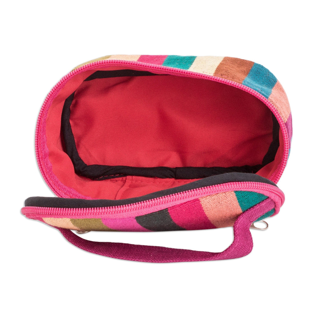 Handloomed Multicolor Striped Cotton Cosmetic Bag (Small) - Tropical Ideas