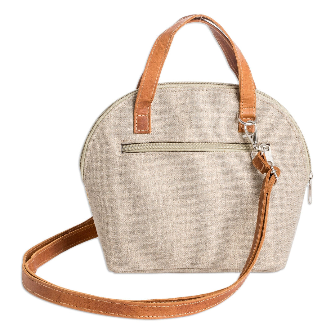 Leather-Accented Adjustable Cotton Sling Bag in a Honey Hue - Honey Memoirs