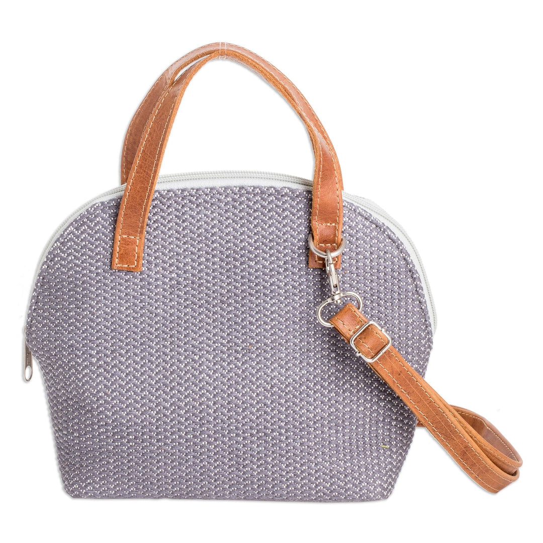 Leather-Accented Adjustable Cotton Sling Bag in Titanium Hue - Titanium Memoirs
