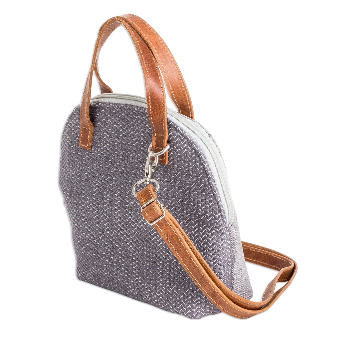 Leather-Accented Adjustable Cotton Sling Bag in Titanium Hue - Titanium Memoirs