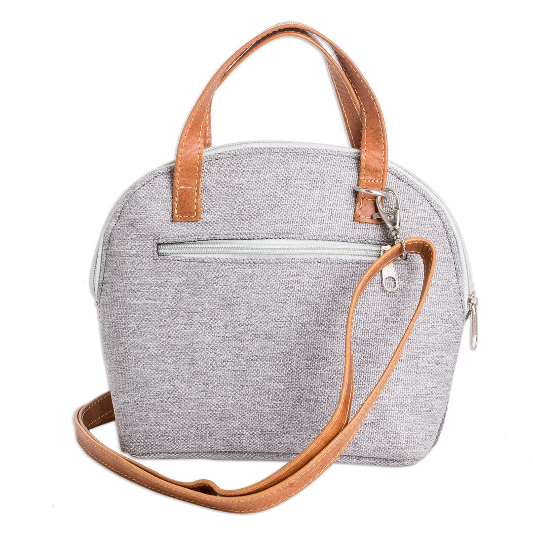 Leather-Accented Adjustable Cotton Sling Bag in Titanium Hue - Titanium Memoirs