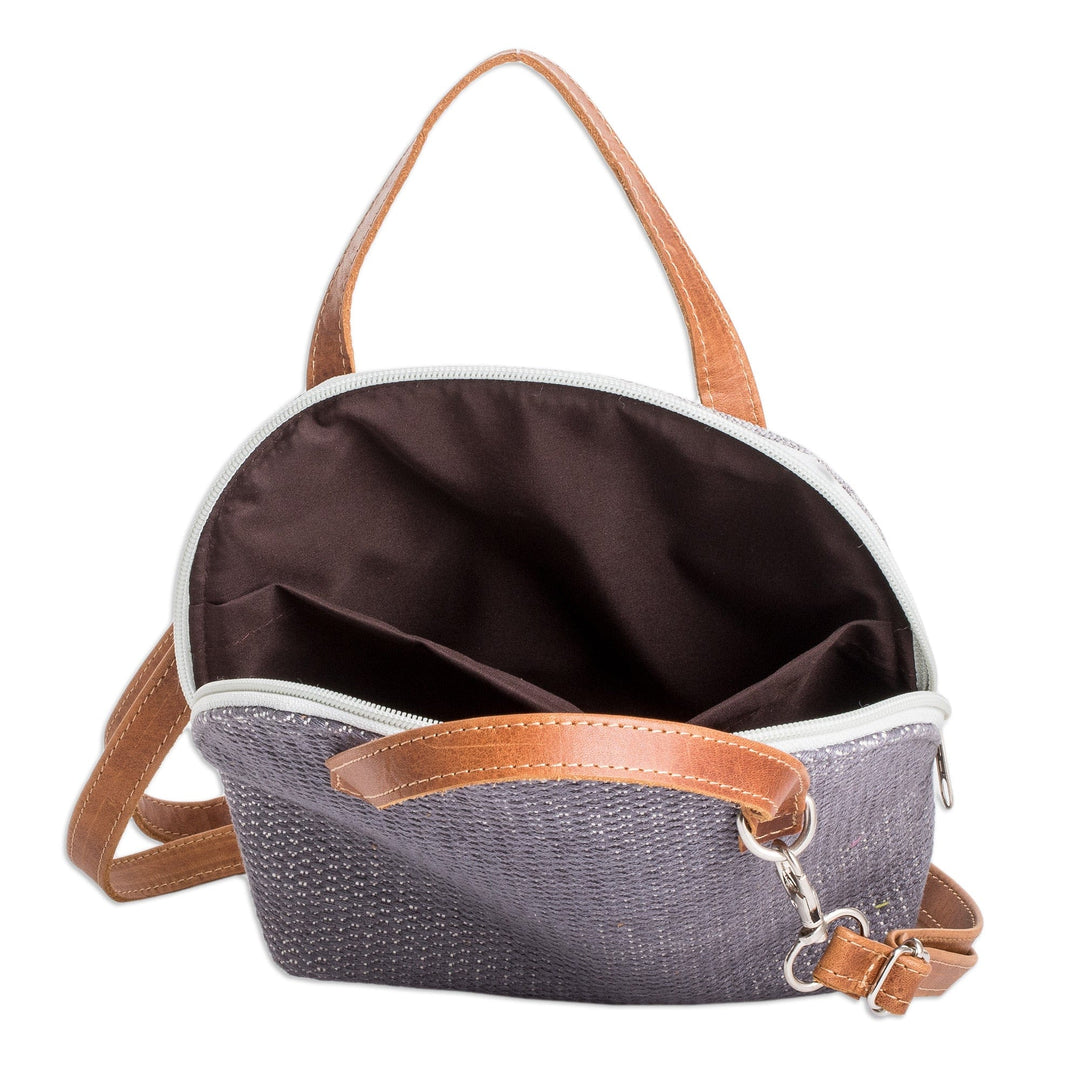 Leather-Accented Adjustable Cotton Sling Bag in Titanium Hue - Titanium Memoirs