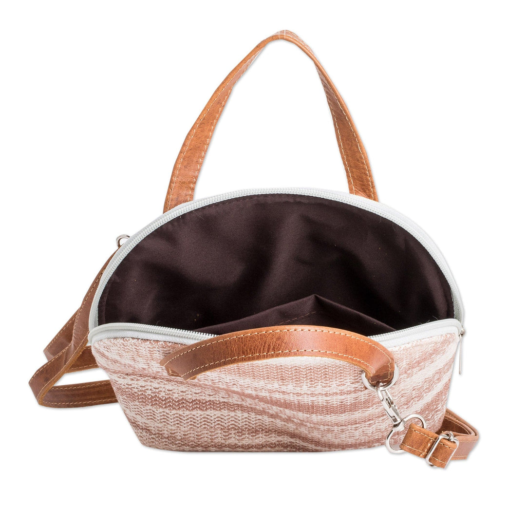 Leather-Accented Adjustable Cotton Sling Bag in Beige - Beige Memoirs