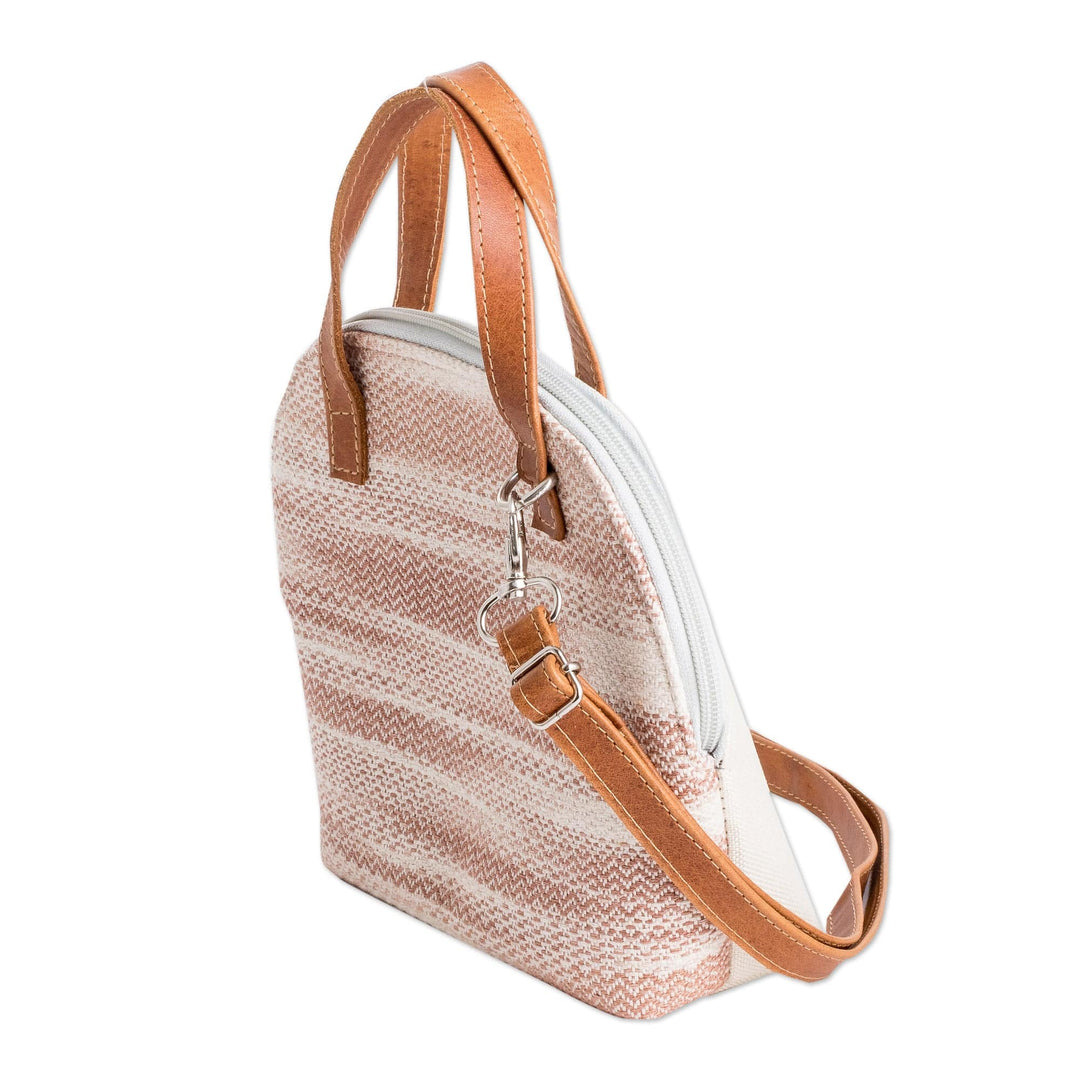 Leather-Accented Adjustable Cotton Sling Bag in Beige - Beige Memoirs