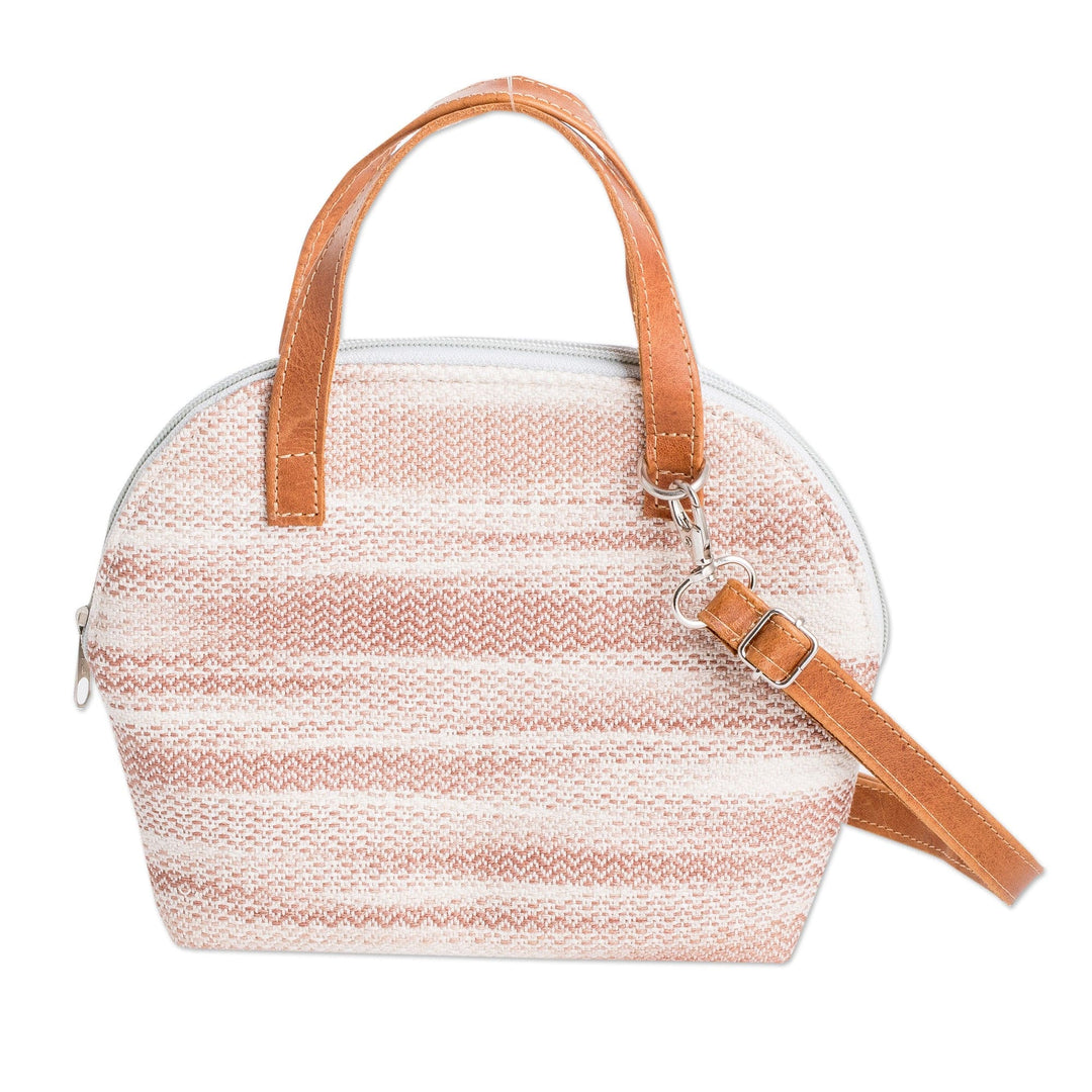 Leather-Accented Adjustable Cotton Sling Bag in Beige - Beige Memoirs