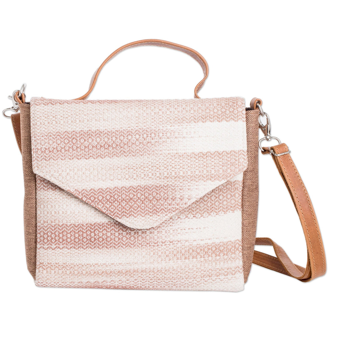 Leather-Accented Cotton Sling Bag in Beige and Ivory Hues - Beige Fate
