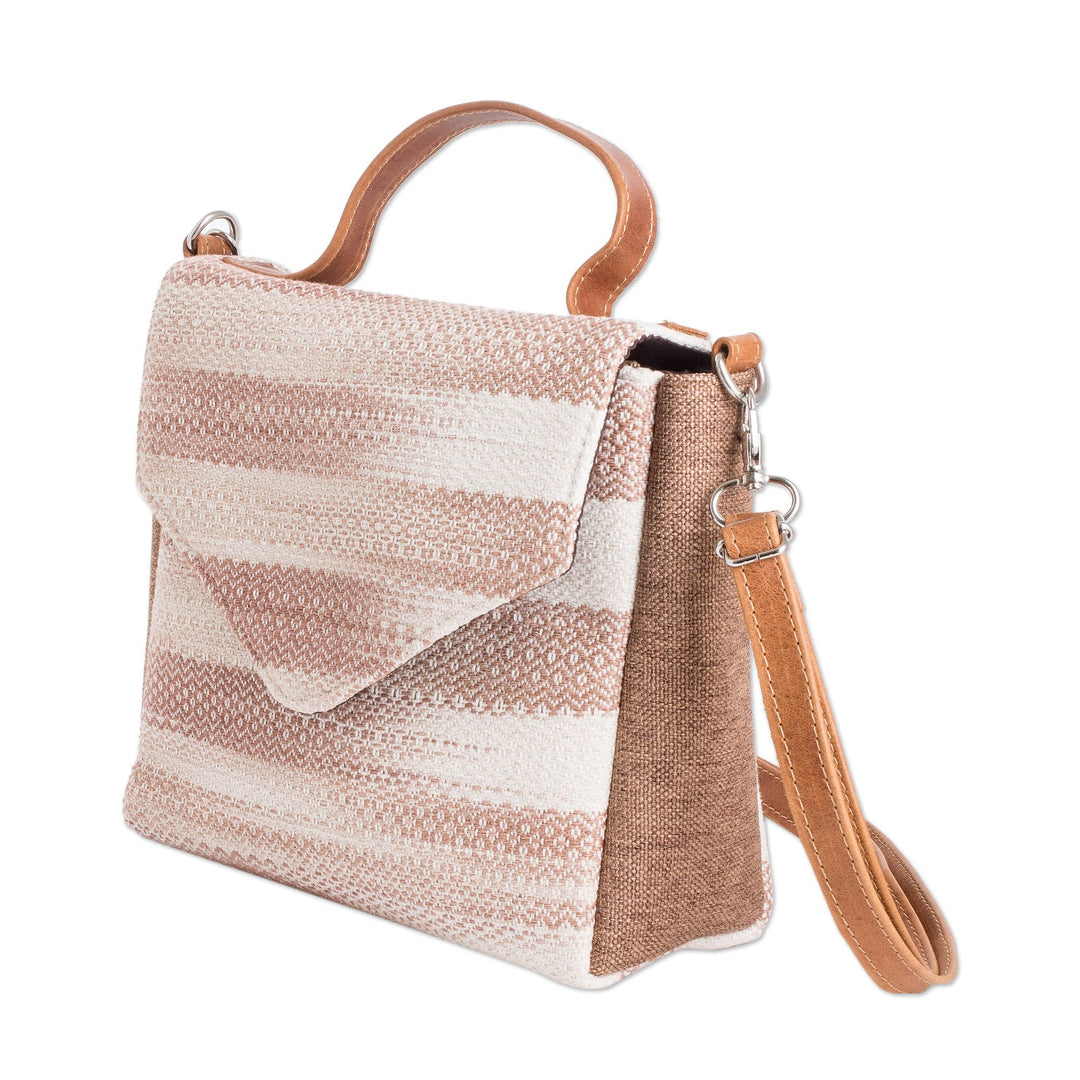Leather-Accented Cotton Sling Bag in Beige and Ivory Hues - Beige Fate