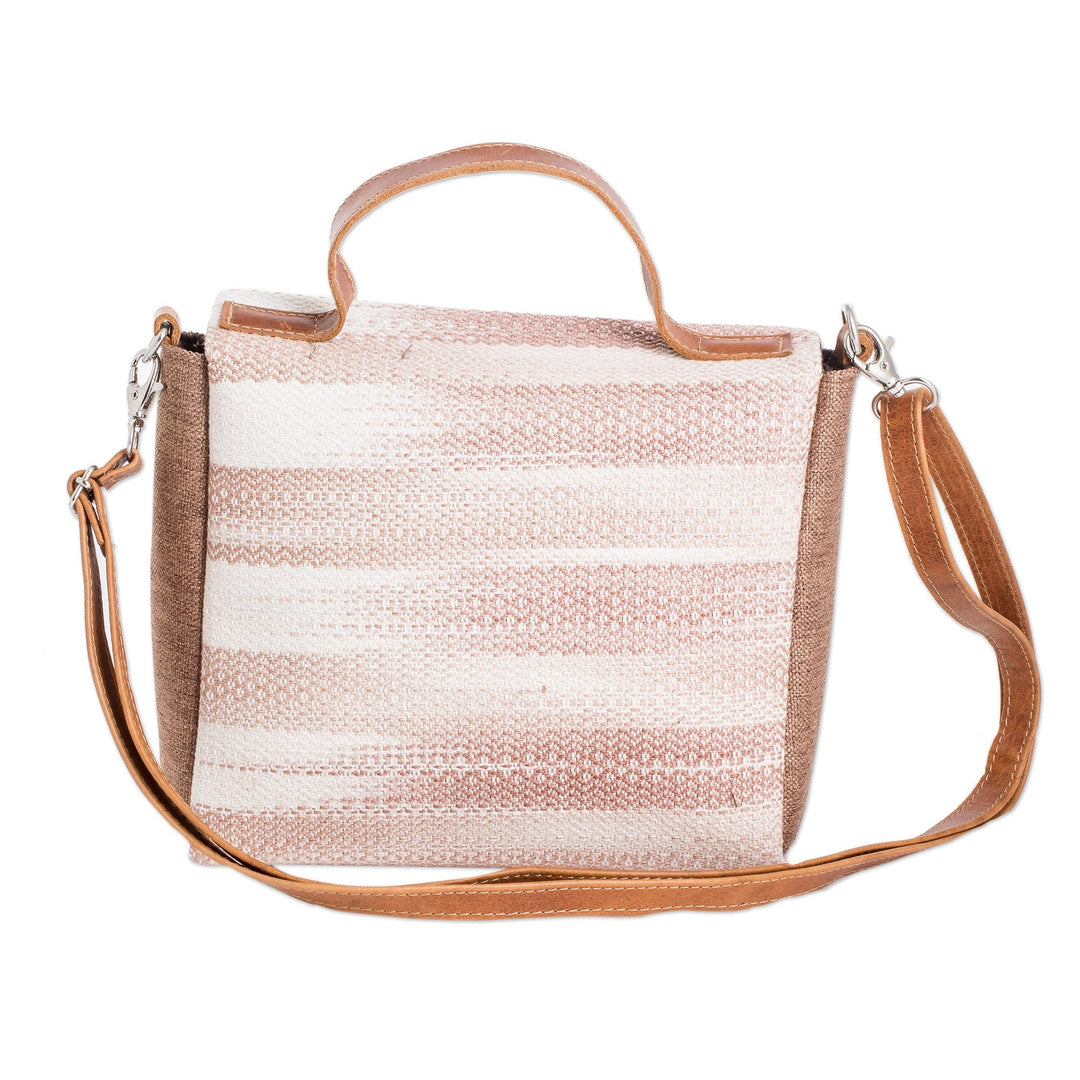 Leather-Accented Cotton Sling Bag in Beige and Ivory Hues - Beige Fate
