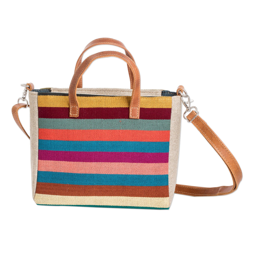 Leather-Accented Colorful Striped Cotton Shoulder Bag - Tropical Season