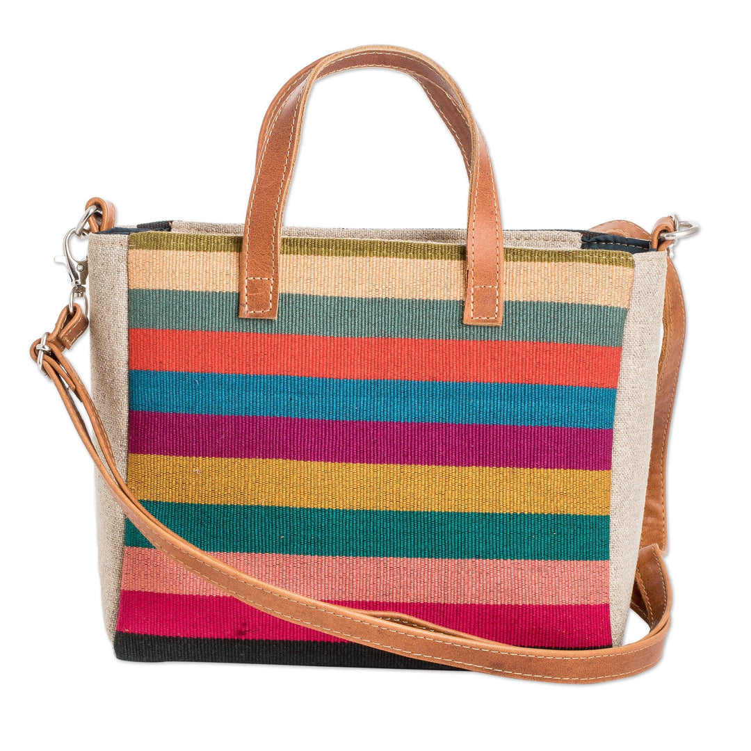 Leather-Accented Colorful Striped Cotton Shoulder Bag - Tropical Season
