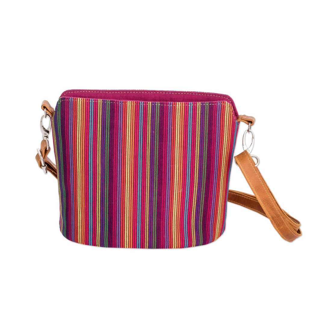 Multicolor Striped Cotton Sling Bag with a Leather Strap - Harmonious Shadows