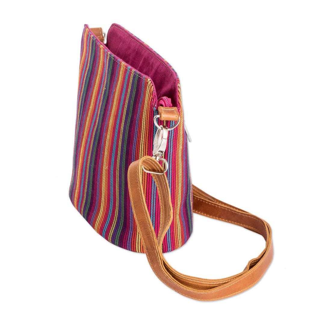 Multicolor Striped Cotton Sling Bag with a Leather Strap - Harmonious Shadows