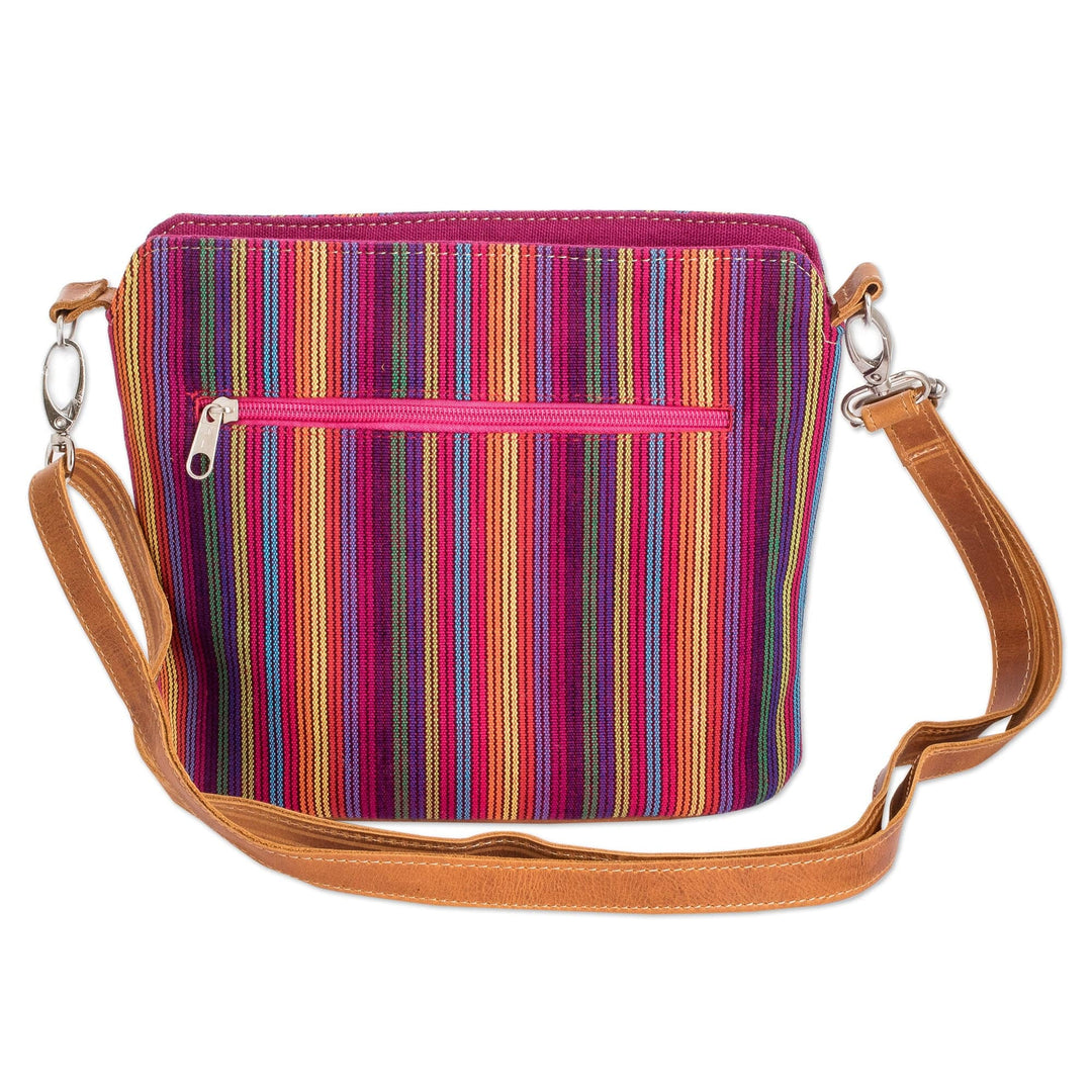 Multicolor Striped Cotton Sling Bag with a Leather Strap - Harmonious Shadows