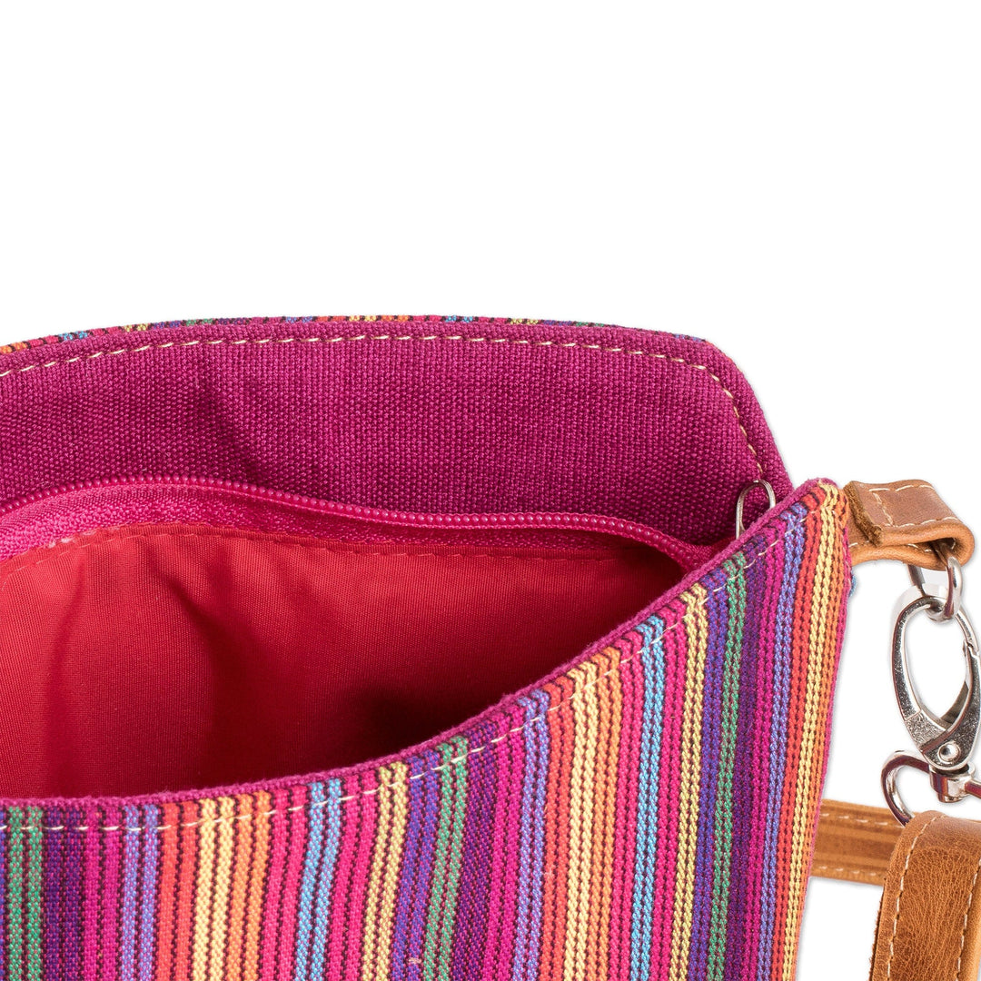 Multicolor Striped Cotton Sling Bag with a Leather Strap - Harmonious Shadows