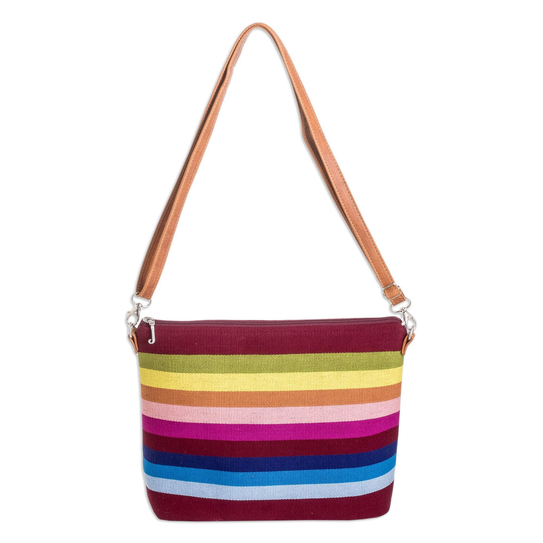 Handwoven Striped Cotton Shoulder Bag with Leather Straps - Silhouettes of Color