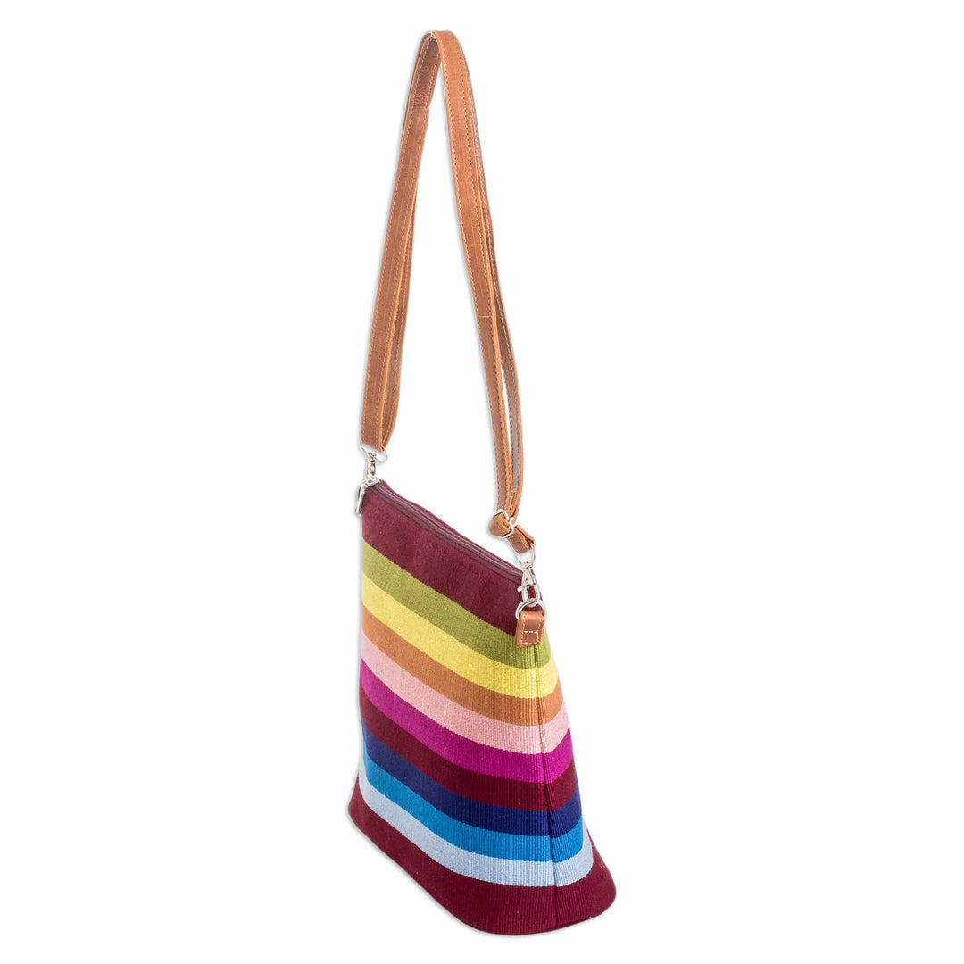 Handwoven Striped Cotton Shoulder Bag with Leather Straps - Silhouettes of Color