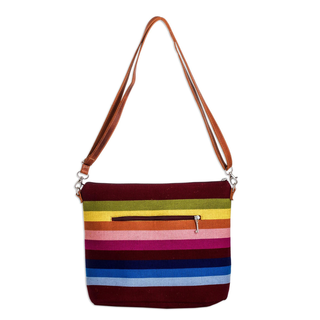 Handwoven Striped Cotton Shoulder Bag with Leather Straps - Silhouettes of Color