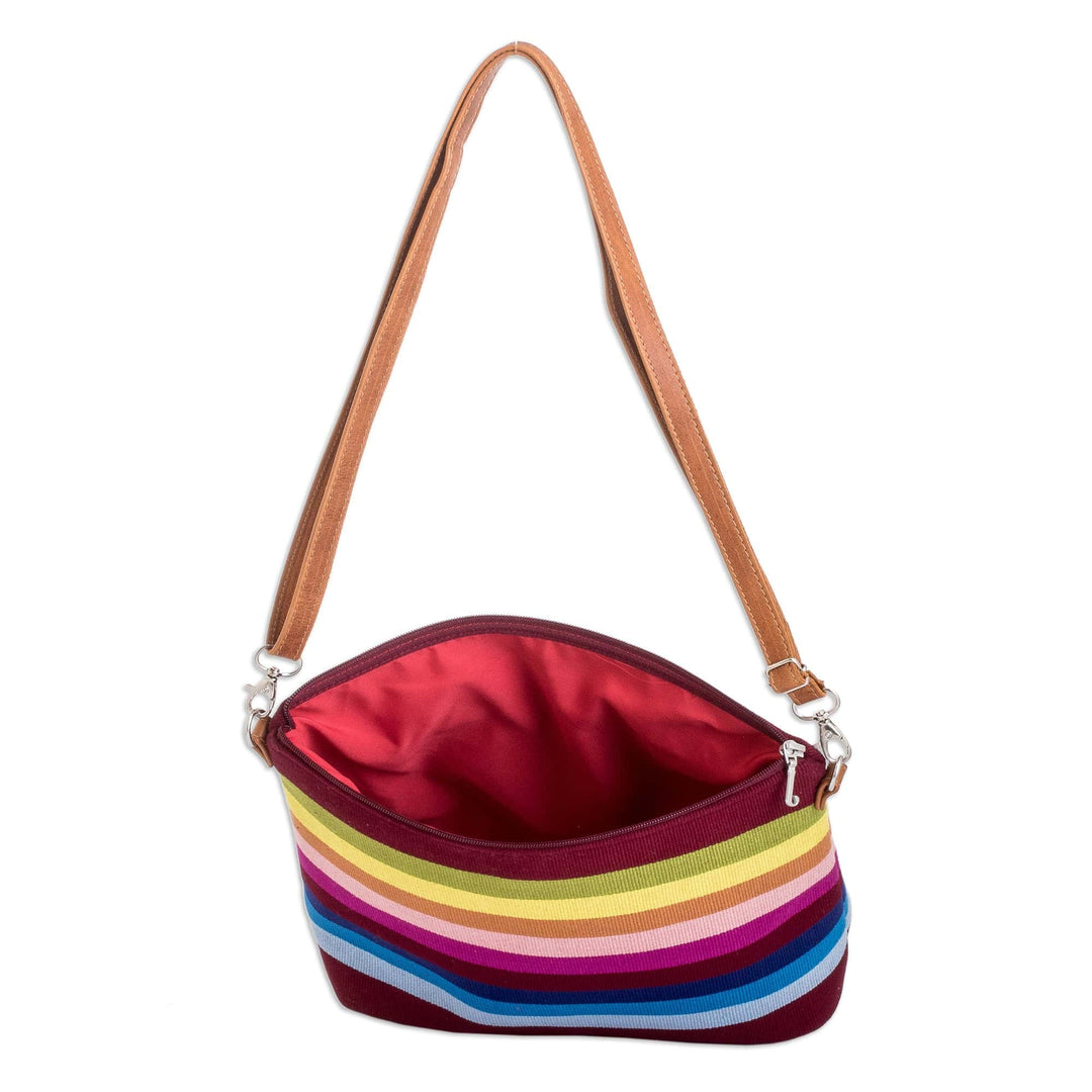 Handwoven Striped Cotton Shoulder Bag with Leather Straps - Silhouettes of Color