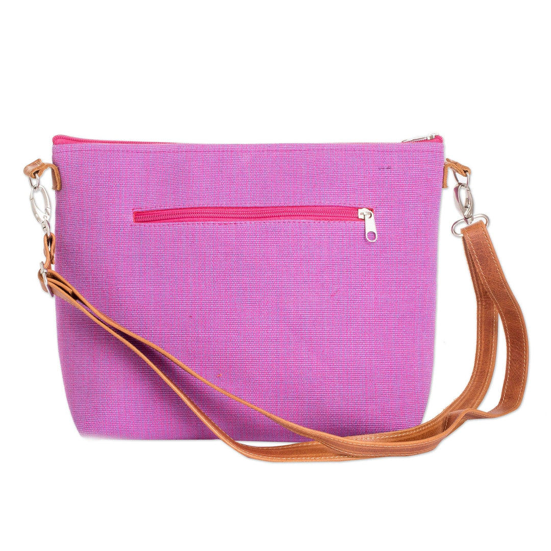 Handwoven Pink Cotton Sling Bag with Leather Straps - Silhouettes of Pink