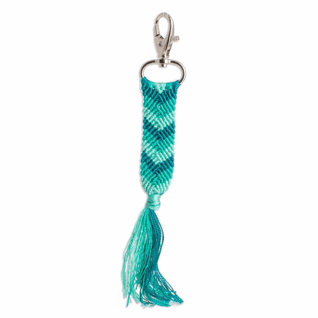 Turquoise Macrame Keychain & Bag Charm with Chevron Motif - Turquoise Delicacy