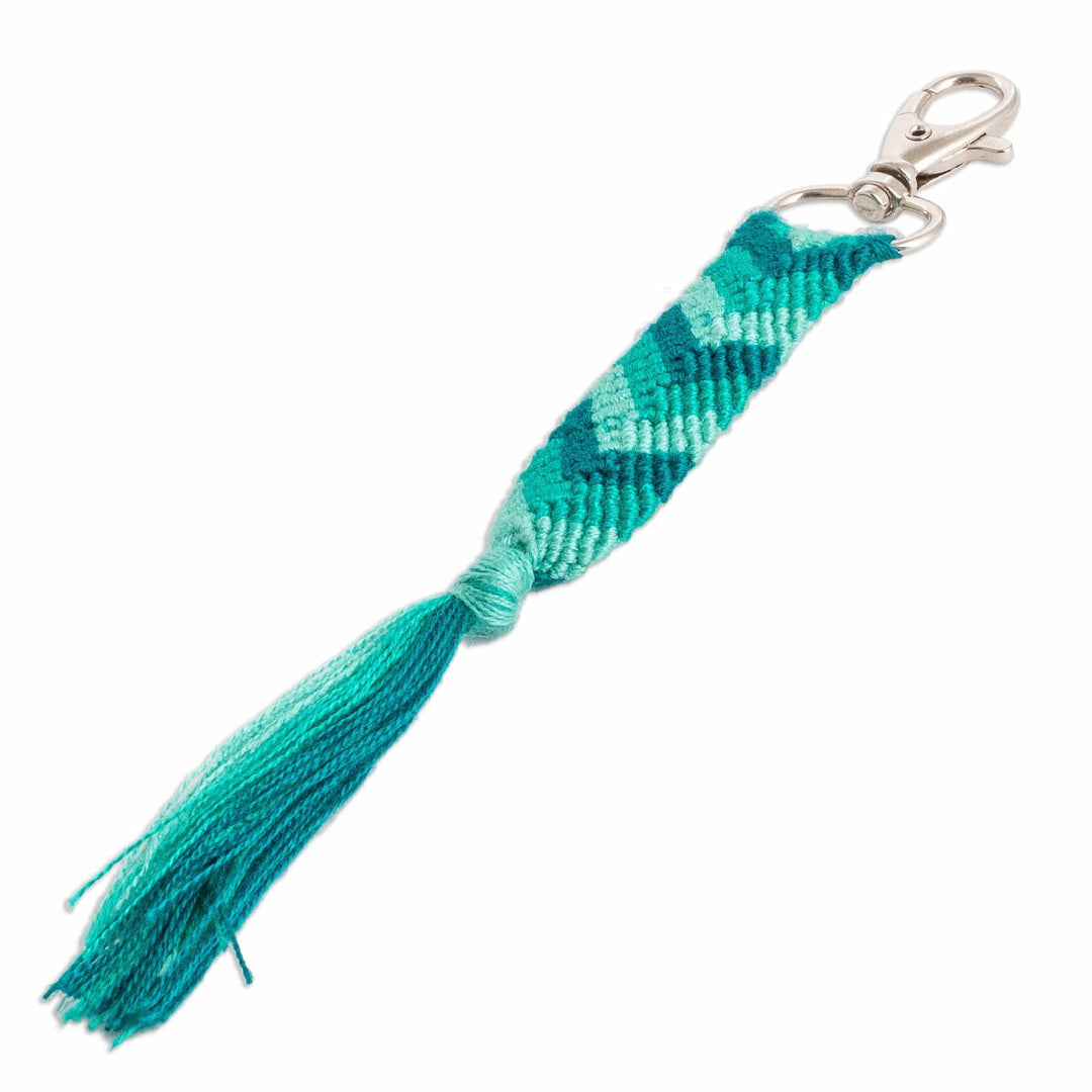 Turquoise Macrame Keychain & Bag Charm with Chevron Motif - Turquoise Delicacy