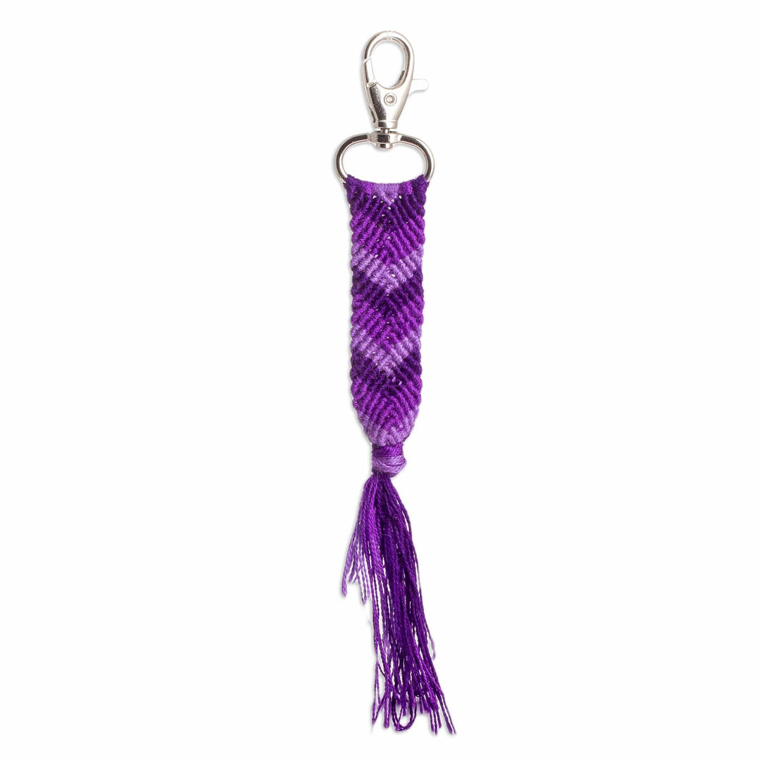 Macrame Keychain & Bag Charm in Purple with Chevron Motif - Lavender Garden