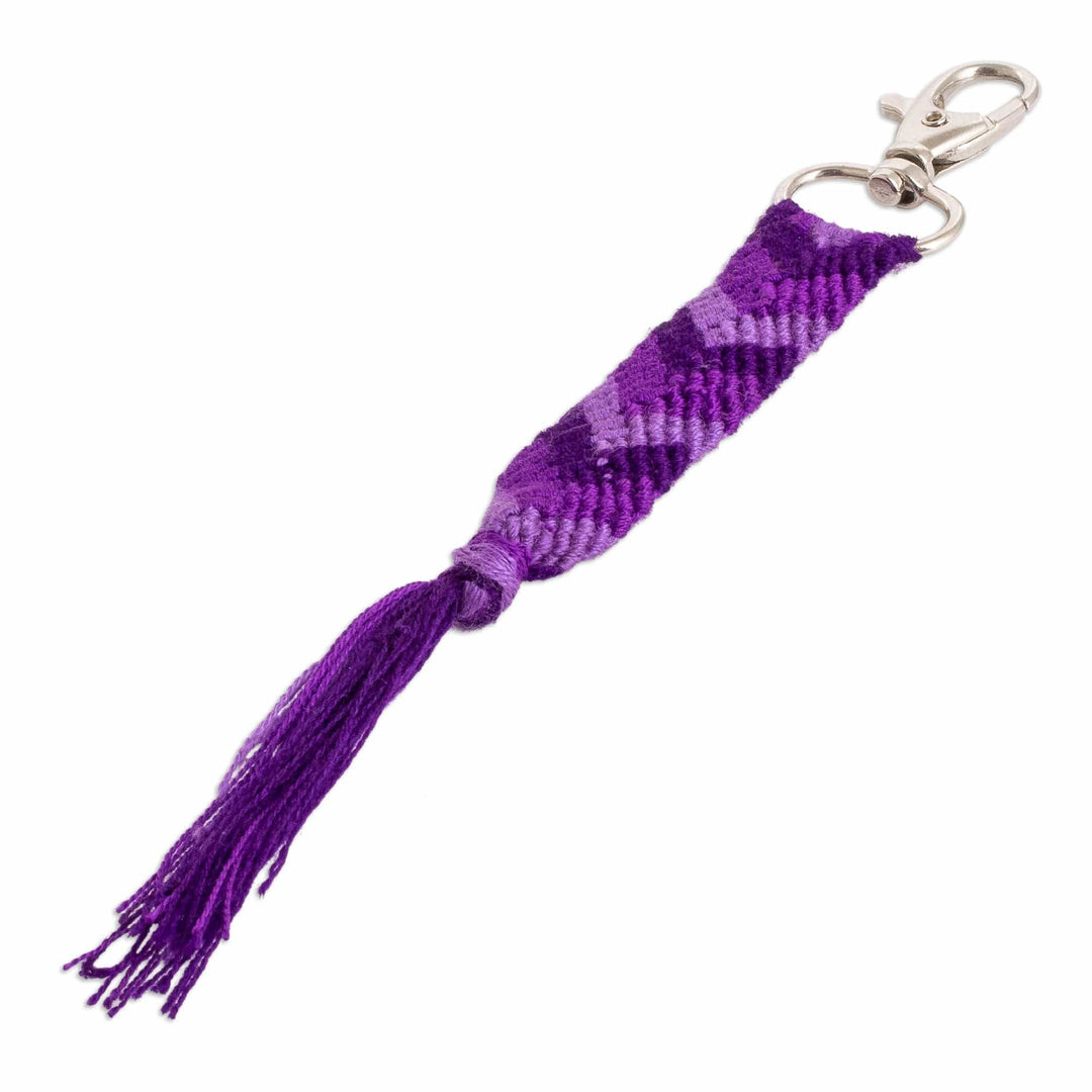 Macrame Keychain & Bag Charm in Purple with Chevron Motif - Lavender Garden