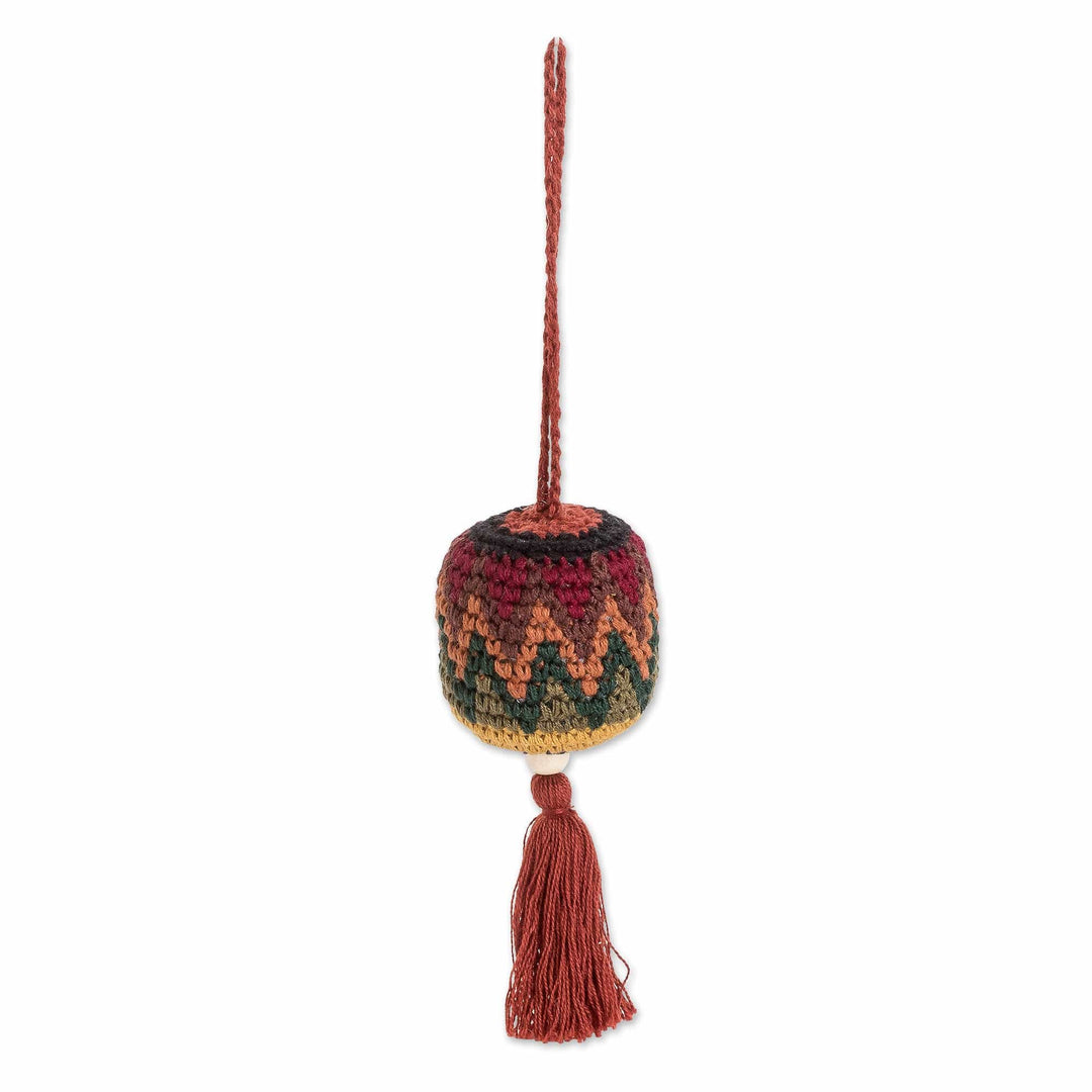 Traditional Knit Cotton Hacky Sack Ornament in Warm Hues - Classic Fun
