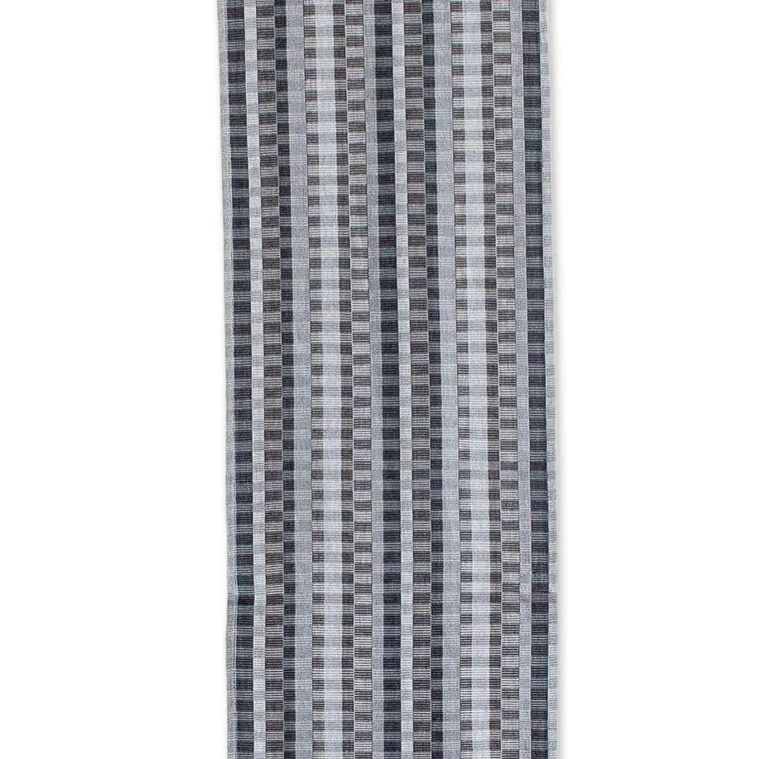 Handwoven Checkered Cotton Table Runner in Black Grey White - Checkered Elegance