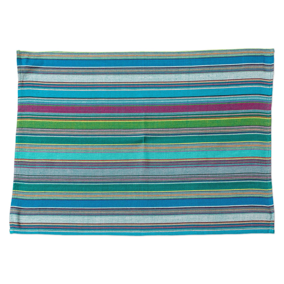 Handloomed Cotton Striped Napkin in Blue and Green Hues - Delicious Views