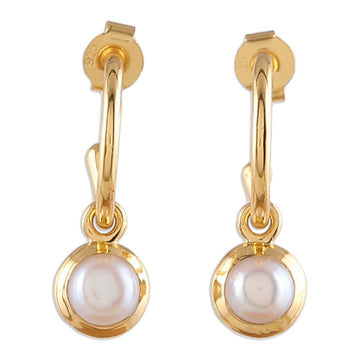 18k Gold-Plated Cultured Pearl Half-Hoop Dangle Earrings - Eden's Romance