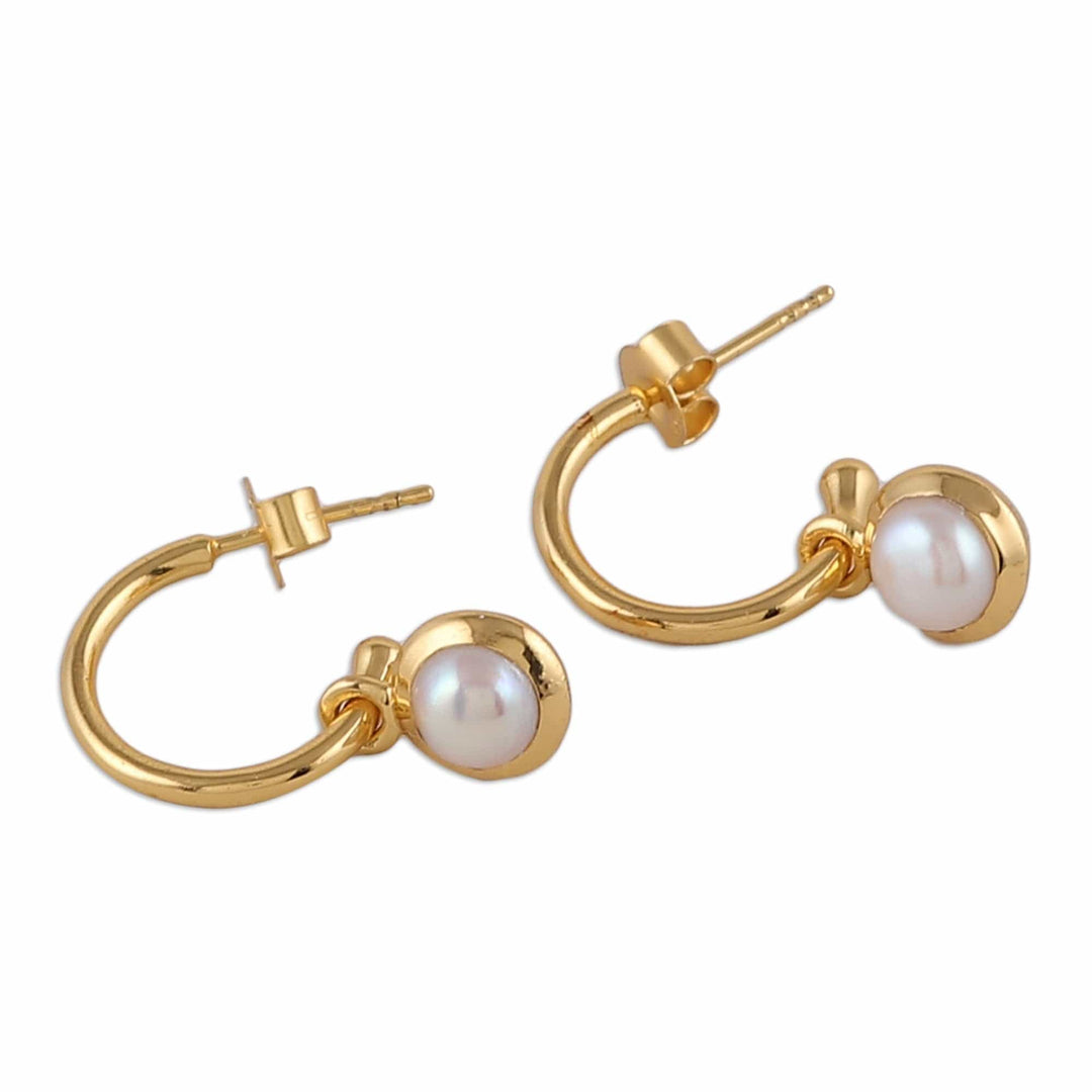 18k Gold-Plated Cultured Pearl Half-Hoop Dangle Earrings - Eden's Romance