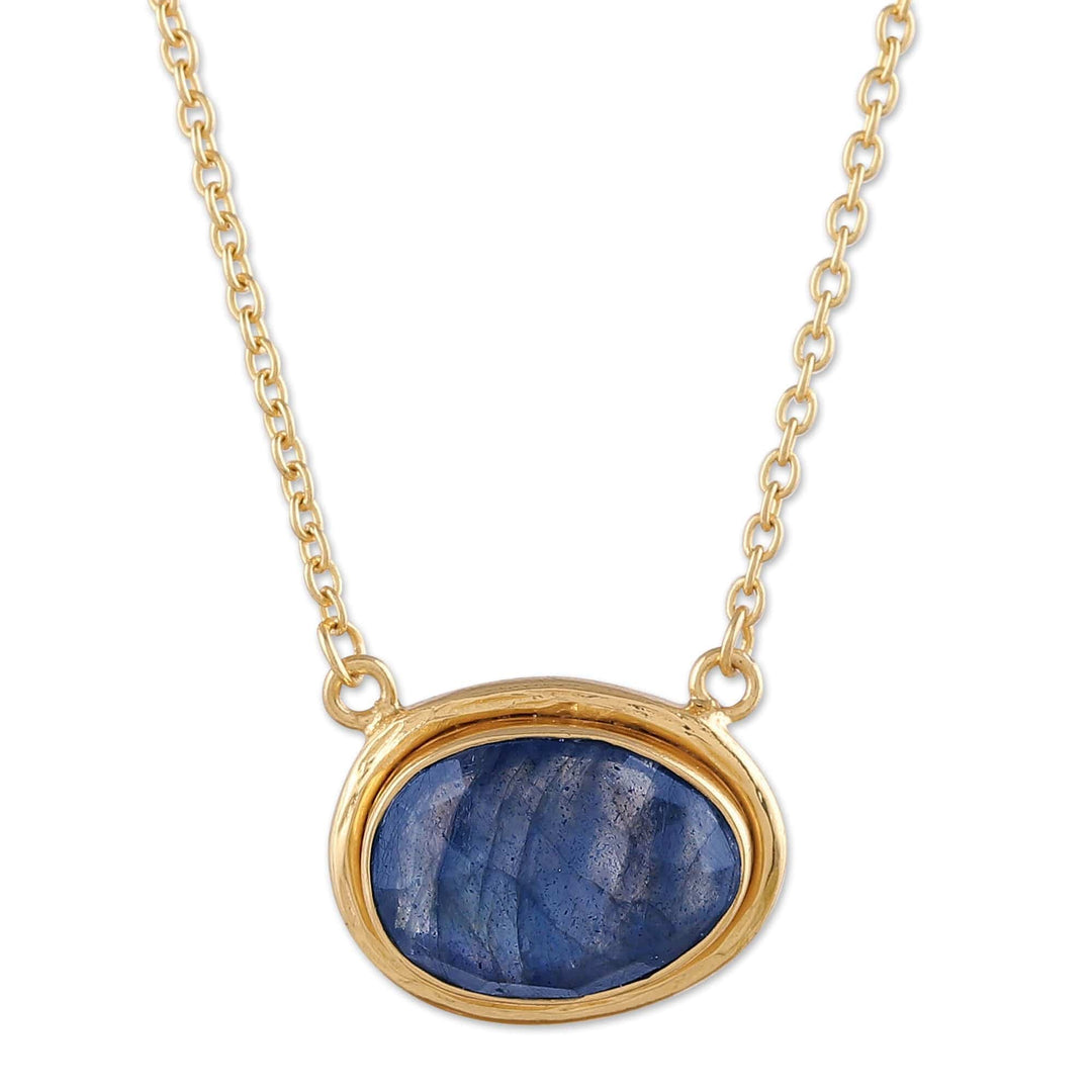 18k Gold-Plated Natural Labradorite Pendant Necklace - Nocturnal Dazzle