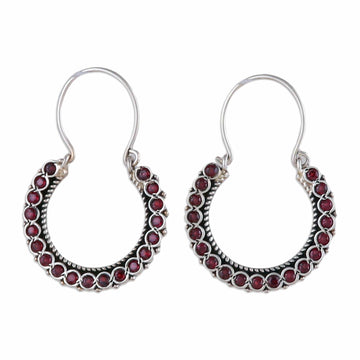 Faceted Three-Carat Natural Garnet Hoop Earrings from India - Dazzling Hoop