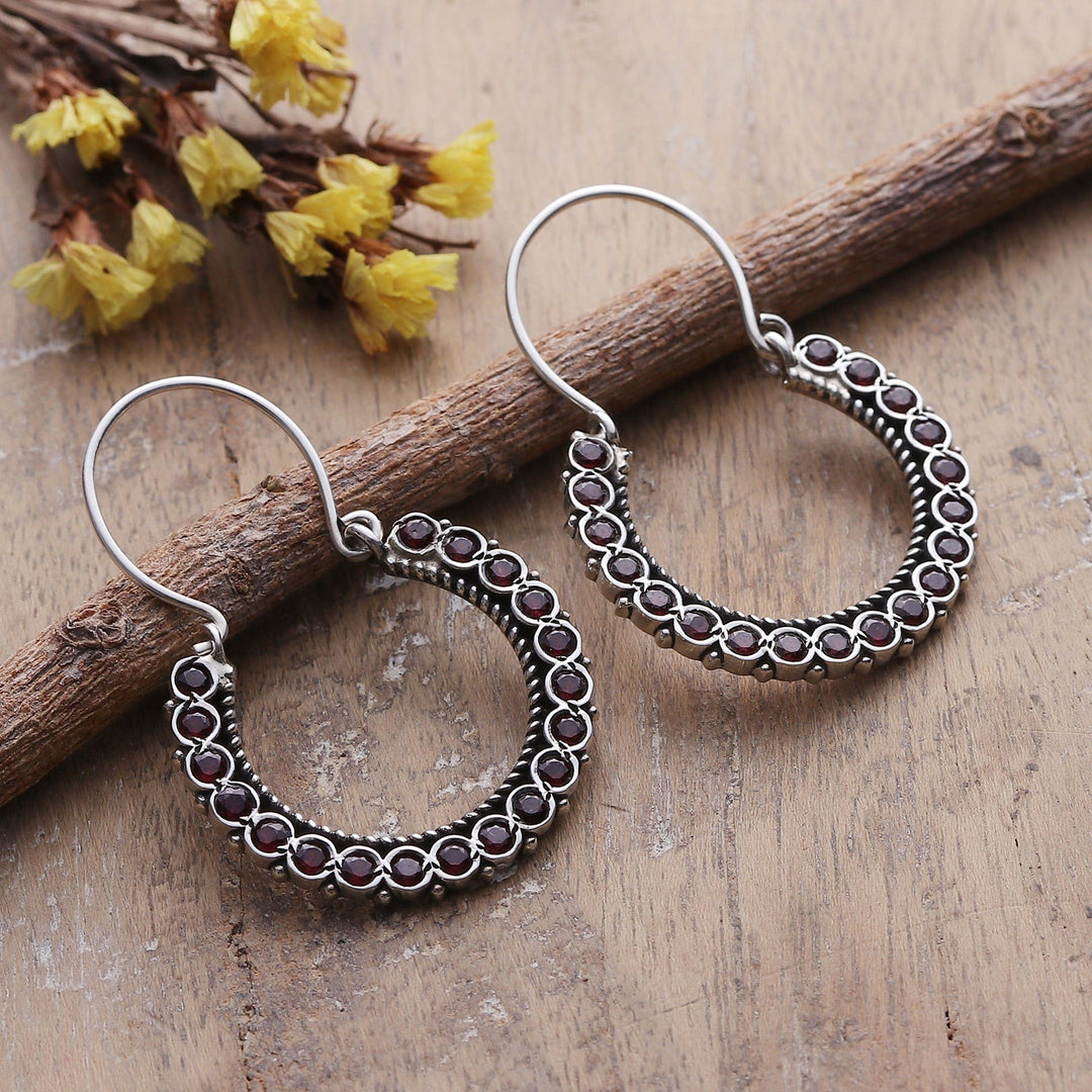 Faceted Three-Carat Natural Garnet Hoop Earrings from India - Dazzling Hoop