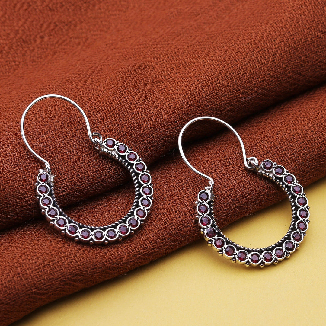 Faceted Three-Carat Natural Garnet Hoop Earrings from India - Dazzling Hoop