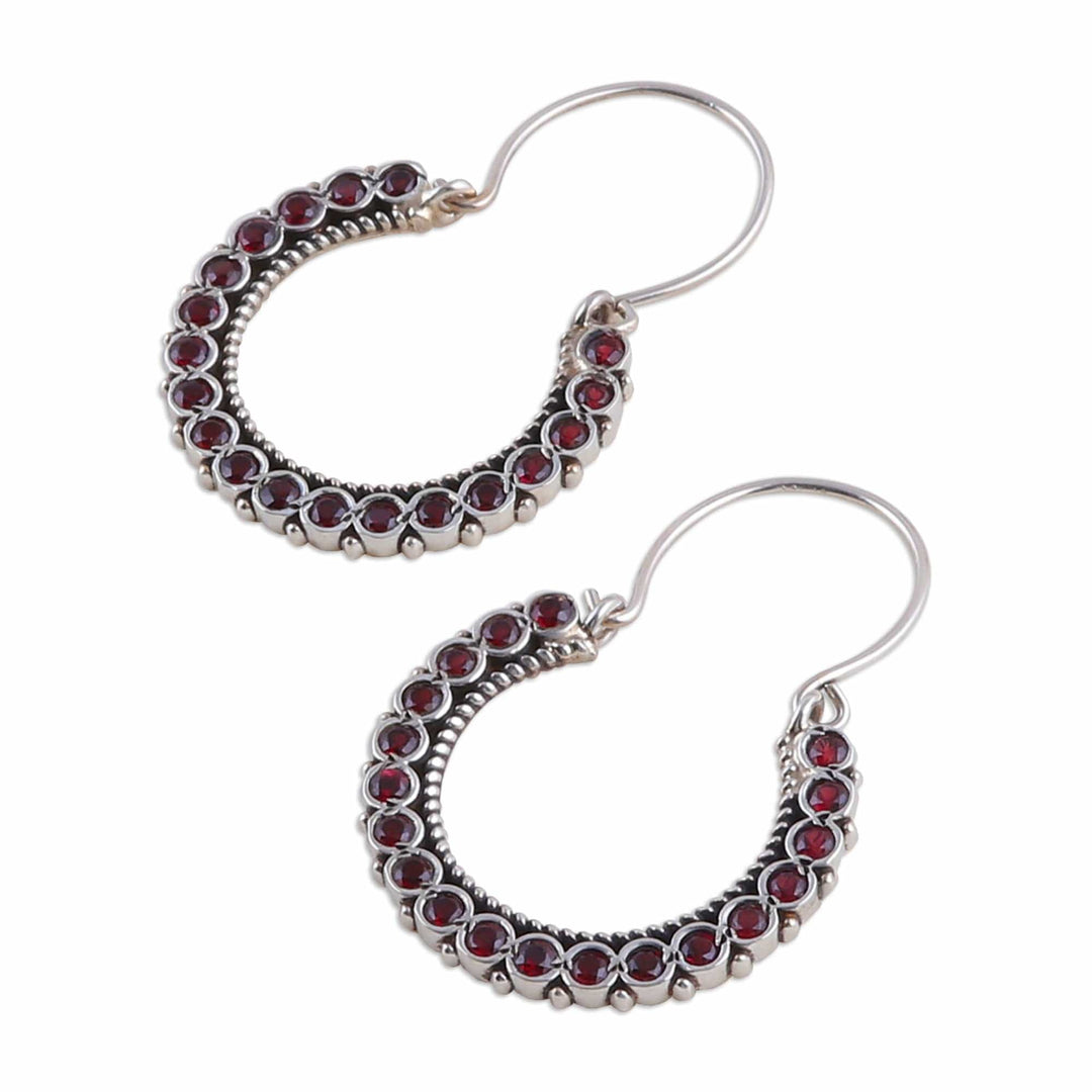 Faceted Three-Carat Natural Garnet Hoop Earrings from India - Dazzling Hoop