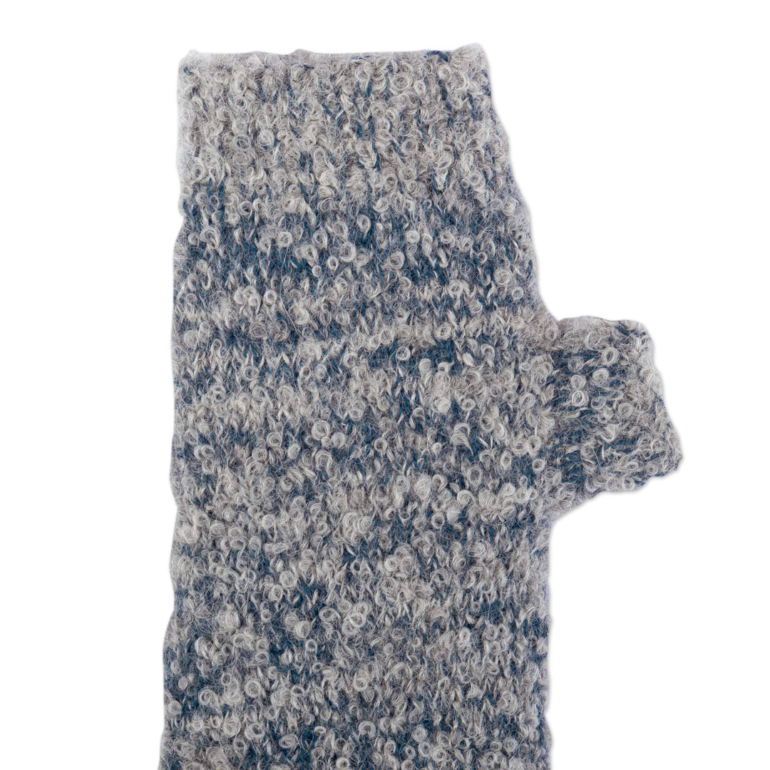 Handmade Grey and Azure Baby Alpaca Blend Fingerless Mittens - Azure Touch