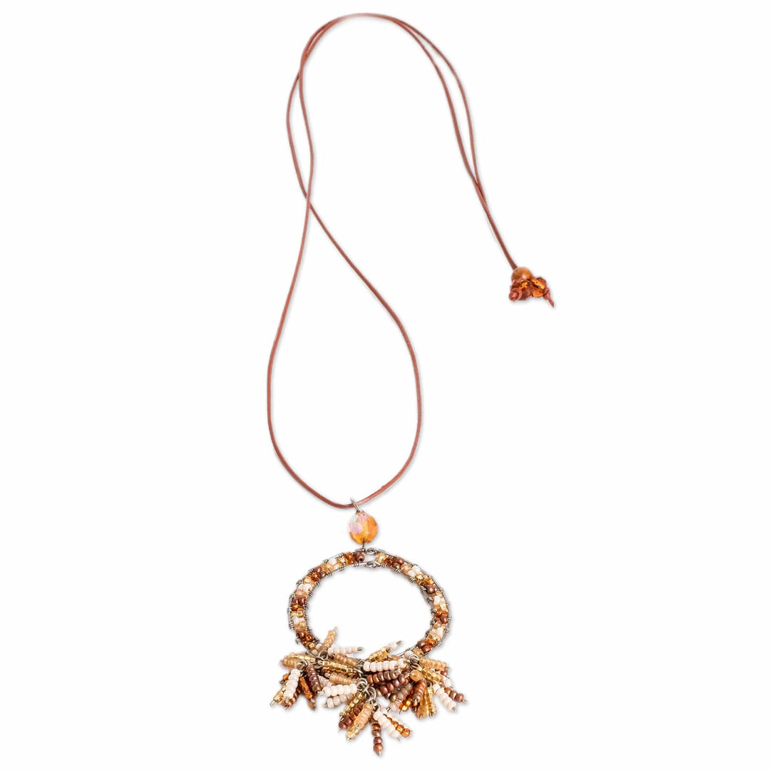 Adjustable Brown and Yellow Crystal Beaded Pendant Necklace - Oneiric Brown