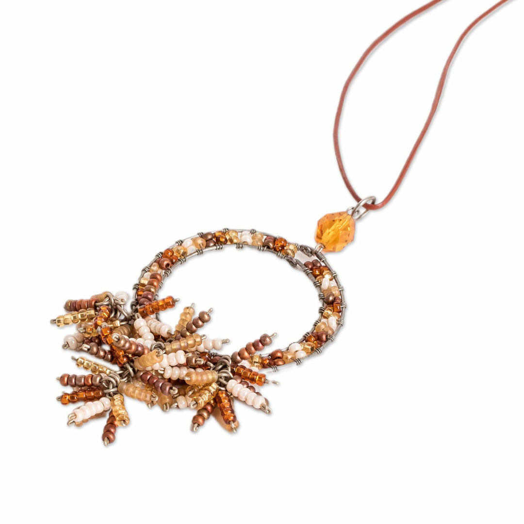 Adjustable Brown and Yellow Crystal Beaded Pendant Necklace - Oneiric Brown