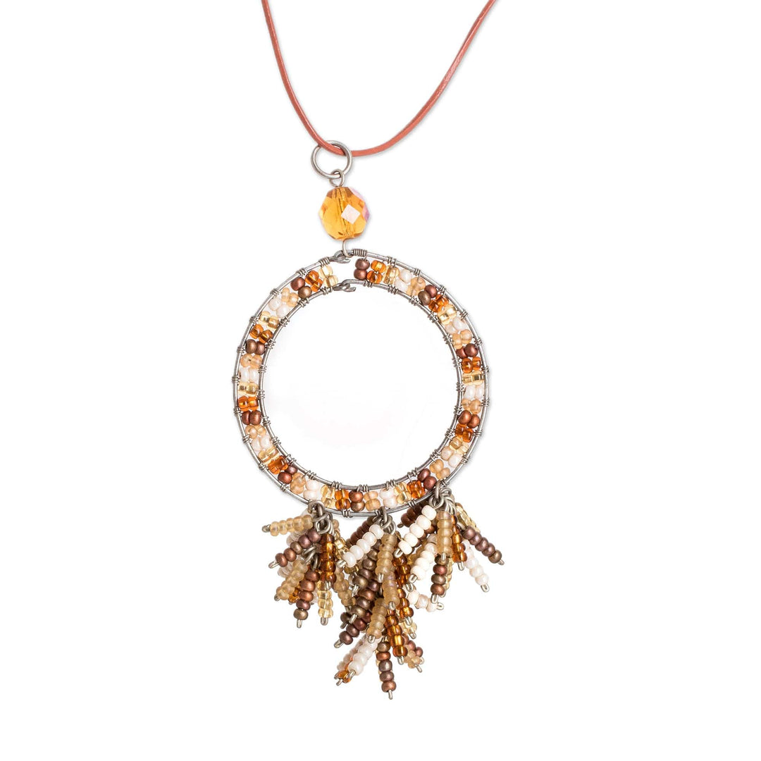 Adjustable Brown and Yellow Crystal Beaded Pendant Necklace - Oneiric Brown